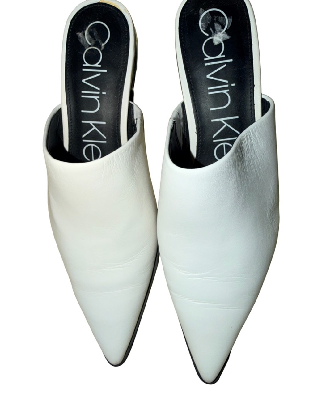 Calvin Klein White Pointed Leather Slip-On Mules size 7